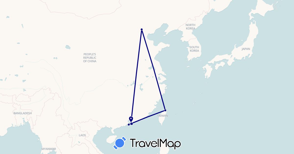 TravelMap itinerary: driving in China, Taiwan (Asia)